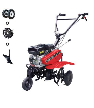 Motobineuse thermique 212cc 5,6cv accessoires roues pneus charrue 2 vitesses AV 1 AR travail 88cm LEA LE42212-80W21