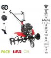Pack motobineuse thermique 212cc avec accessoires roues charrue moyeux 2 vitesses AV 1 AR travail 75-105cm LEA LE4212-105DW