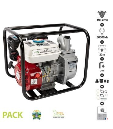 Motopompe thermique 6,5cv 196cm3 débit 30m3/h Fermier GF-0245 raccord 2 pouces