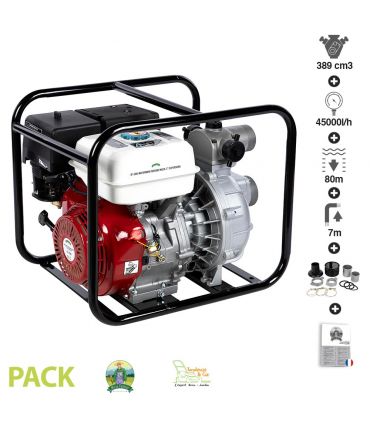 Motopompe thermique haute pression 389cc 45m3 heure Fermier GF-2049 raccord 3 pouces
