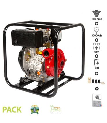 Motopompe thermique haute pression Diesel 296cc 30m3 heure Fermier GF-2057 raccord 3 pouces