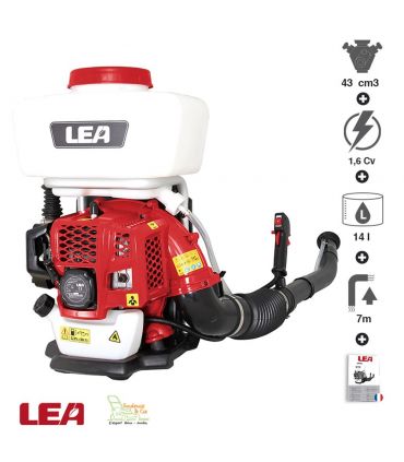 Atomiseur à dos thermique 43cc avec pompe de poussée LEA LE87427P 14 litres poudre ou liquide