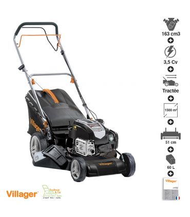 Tondeuse thermique moteur Briggs Stratton 3,5 cv coupe 51cm mulching VILLAGER Falcon 5111B