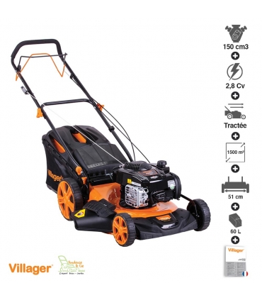 Tondeuse à gazon tractée Briggs  Stratton 150cc lame 50cm mulching VILLAGER Atlas 5111B
