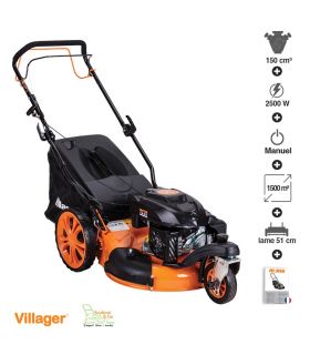 Tondeuse thermique mulching tractée 150cc 4,3cv 3 roues coupe 51cm VILLAGER VRSH555R Tondeuse thermique mulching tractée 150cc 4,3cv 3 roues coupe 51cm VILLAGER VRSH555R