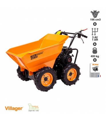 Dumper benne motorisée basculante VILLAGER 4100W 196cc charge 400kg vitesse 3 AV-1AR