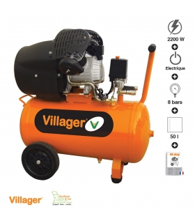 Compresseur d'air 2200W cuve 50 litres pression 8 bars débit 316l/mn Village VAT VE50L