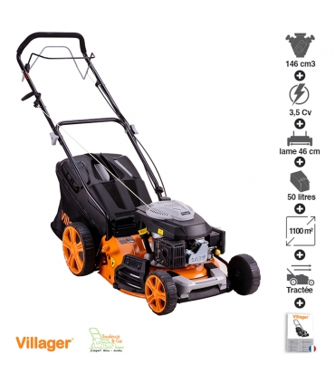 Tondeuse à gazon mulching tractée 146cc 4 en 1 coupe 46cm Villager Prime 4111T