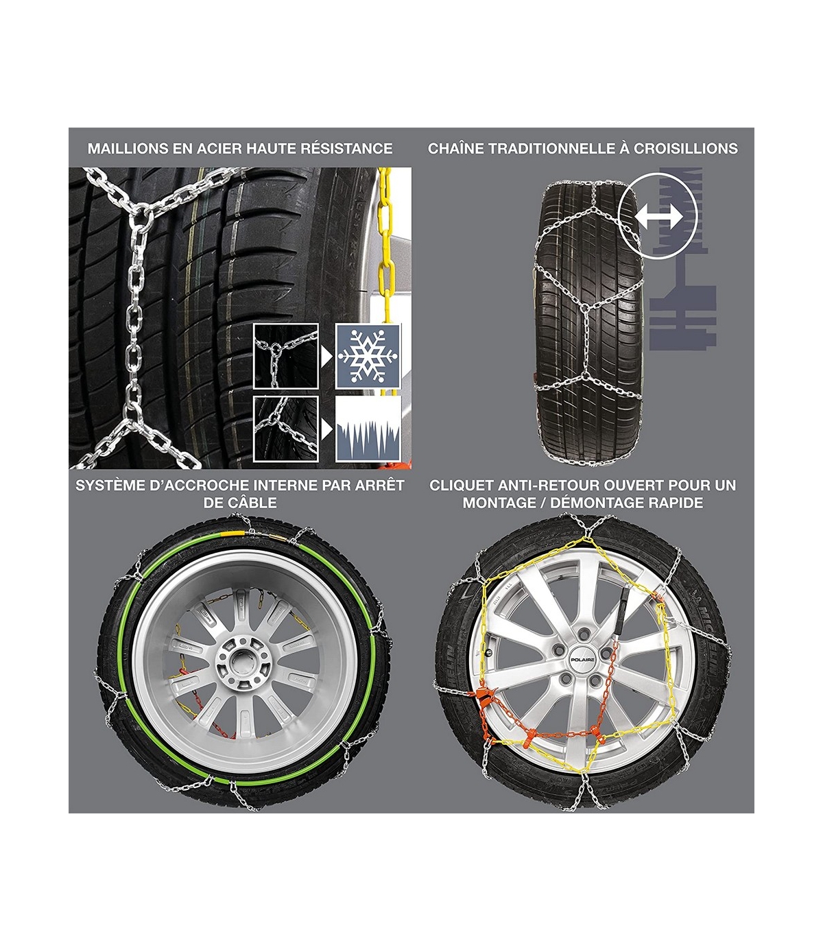 Chaine neige 9mm pneu 185/65R15 montage rapide sécurité garantie