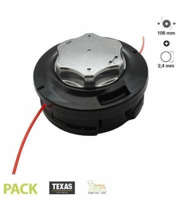 Tête de débroussailleuse PRO base aluminium TEXAS fil 2,4mm diamètre 106mm filetage 10 x 1.25