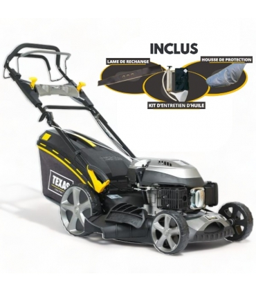 Tondeuse thermique tractée 173 cc 4,3cv, largeur de coupe de 51 cm, fonction mulching, avec pack d'accessoires - TEXAS