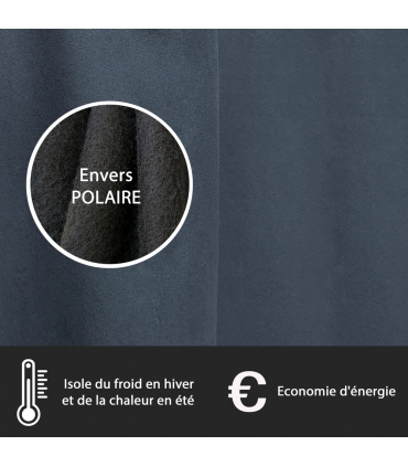 Rideau suédine thermique doublé polaire, Bleu pétrole - 140x240cm prêt a poser Atout Ciel