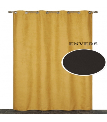 Rideau suédine thermique doublé polaire, Jaune moutarde - 140x240cm prêt a poser, Atout Ciel