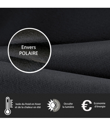 Rideau occultant thermique à œillets, Noir - 140x240cm prêt a poser Atout Ciel