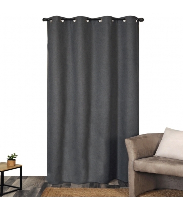 Rideau 100% occultant à œillets, Gris anthracite - 140x240cm prêt a poser Atout Ciel