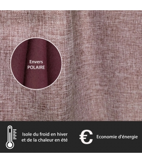 Rideau thermique effet lin chiné doublé polaire ton sur ton à œillets, Bordeaux - 135x240cm prêt a poser Atout Ciel