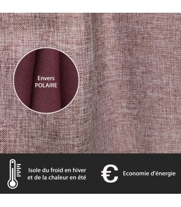 Rideau thermique effet lin chiné doublé polaire ton sur ton à œillets, Bordeaux - 135x240cm prêt a poser Atout Ciel