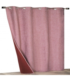 Rideau thermique effet lin chiné doublé polaire ton sur ton à œillets, Bordeaux - 135x240cm prêt a poser Atout Ciel