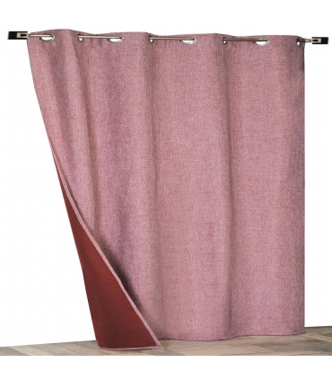 Rideau thermique effet lin chiné doublé polaire ton sur ton à œillets, Bordeaux - 135x240cm prêt a poser Atout Ciel