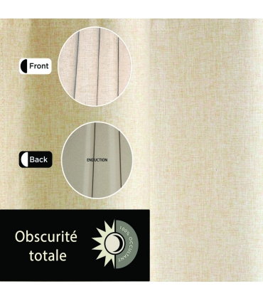 Rideau 100% occultant à œillets, Naturel - 140x240cm prêt a poser Atout Ciel