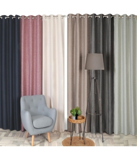 Rideau thermique effet lin chiné doublé polaire ton sur ton à œillets, Taupe - 135x240cm prêt a poser Atout Ciel