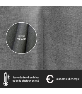 Rideau thermique effet lin chiné doublé polaire ton sur ton à œillets, Gris - 135x240cm prêt a poser Atout Ciel
