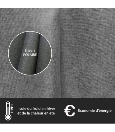 Rideau thermique effet lin chiné doublé polaire ton sur ton à œillets, Gris - 135x240cm prêt a poser Atout Ciel