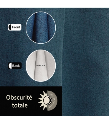 Rideau 100% occultant à œillets, Bleu pétrole - 140x240cm prêt a poser Atout Ciel