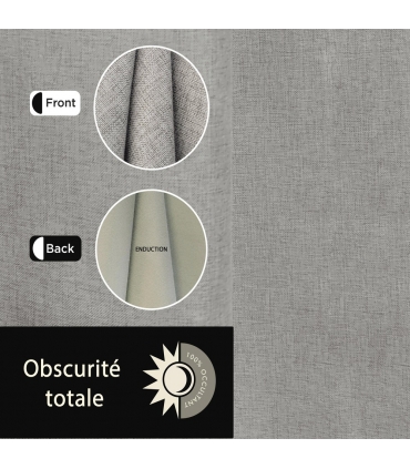 Rideau 100% occultant à œillets, Gris - 140x240cm prêt a poser Atout Ciel