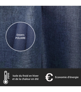 Rideau thermique effet lin chiné doublé polaire ton sur ton à œillets, Bleu marine - 135x240cm prêt a poser Atout Ciel