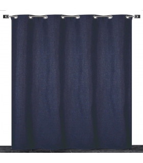 Rideau thermique effet lin chiné doublé polaire ton sur ton à œillets, Bleu marine - 135x240cm prêt a poser Atout Ciel