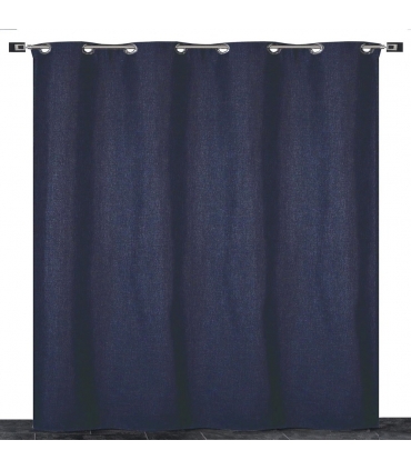 Rideau thermique effet lin chiné doublé polaire ton sur ton à œillets, Bleu marine - 135x240cm prêt a poser Atout Ciel
