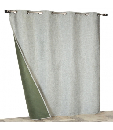 Rideau thermique effet lin chiné doublé polaire ton sur ton à œillets, Kaki clair - 135x240cm prêt a poser Atout Ciel