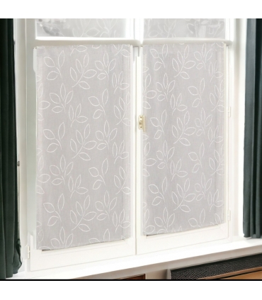 Paire de Voilages Effet Lin Imprimés Gomme Gris - Finition Passe-Tringle - 60x160cm - Prêts à Poser