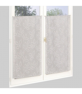 Paire de Voilages Effet Lin Imprimés Gomme Gris - Finition Passe-Tringle - 60x160cm - Prêts à Poser