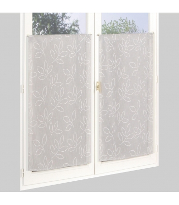 Paire de Voilages Effet Lin Imprimés Gomme Gris - Finition Passe-Tringle - 60x160cm - Prêts à Poser