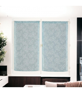 Paire de Voilages Effet Lin Imprimés Gomme - Bleu - Finition Passe-Tringle - 60x160cm - Prêts à Poser