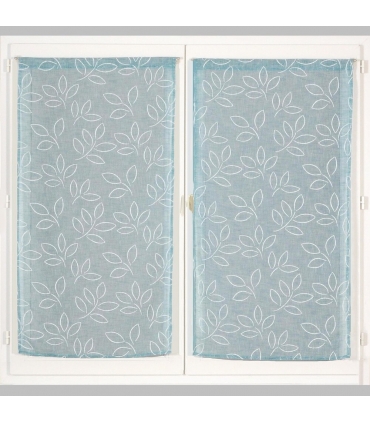 Paire de Voilages Effet Lin Imprimés Gomme - Bleu - Finition Passe-Tringle - 60x160cm - Prêts à Poser