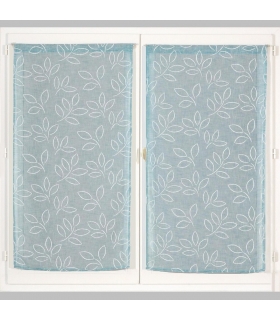 Paire de Voilages Effet Lin Imprimés - Finition Passe-Tringle - Bleu - 60x120cm Prêts à Poser