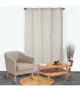 Voilage Brodé Végétal à Œillets Gomme Beige - 140x240cm - Prêt à Poser Voilage Brodé Végétal à Œillets Gomme Beige - 140x240cm - Prêt à Poser