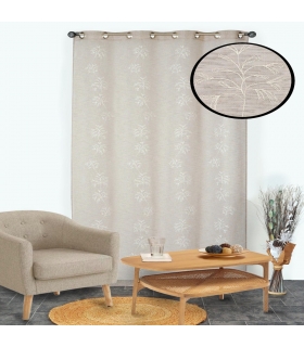 Voilage Brodé Végétal à Œillets Gomme Beige - 140x240cm - Prêt à Poser Voilage Brodé Végétal à Œillets Gomme Beige - 140x240cm - Prêt à Poser