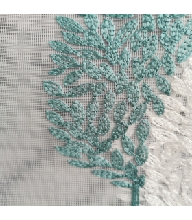 Voilage Brodé Feuilles à Œillets Gomme Bleu - 140x240cm - Prêt à Poser Voilage Brodé Feuilles à Œillets Gomme Bleu - 140x240cm - Prêt à Poser