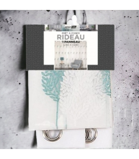 Voilage Brodé Feuilles à Œillets Gomme Bleu - 140x240cm - Prêt à Poser Voilage Brodé Feuilles à Œillets Gomme Bleu - 140x240cm - Prêt à Poser