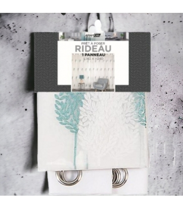 Voilage Brodé Feuilles à Œillets Gomme Bleu - 140x240cm - Prêt à Poser