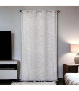 Voilage effet lin imprimé gomme à œillets, gris, 140x240cm prêt a poser Voilage effet lin imprimé gomme à œillets, gris, 140x240cm prêt a poser