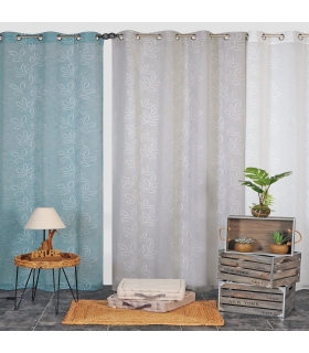 Voilage effet lin imprimé gomme à œillets, gris, 140x240cm prêt a poser Voilage effet lin imprimé gomme à œillets, gris, 140x240cm prêt a poser