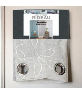 Voilage effet lin imprimé gomme à œillets, gris, 140x240cm prêt a poser Voilage effet lin imprimé gomme à œillets, gris, 140x240cm prêt a poser