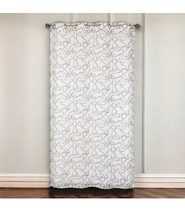 Voilage imprimé à œillets, taupe, 140x240cm prêt a poser