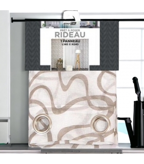 Voilage imprimé à œillets, taupe, 140x240cm prêt a poser