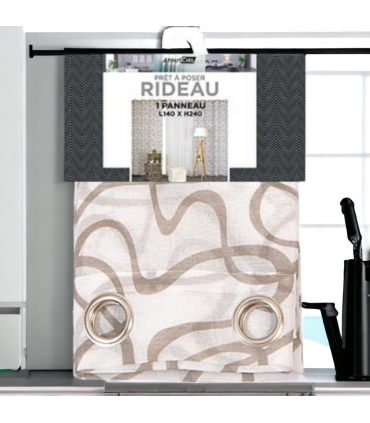 Voilage imprimé à œillets, taupe, 140x240cm prêt a poser
